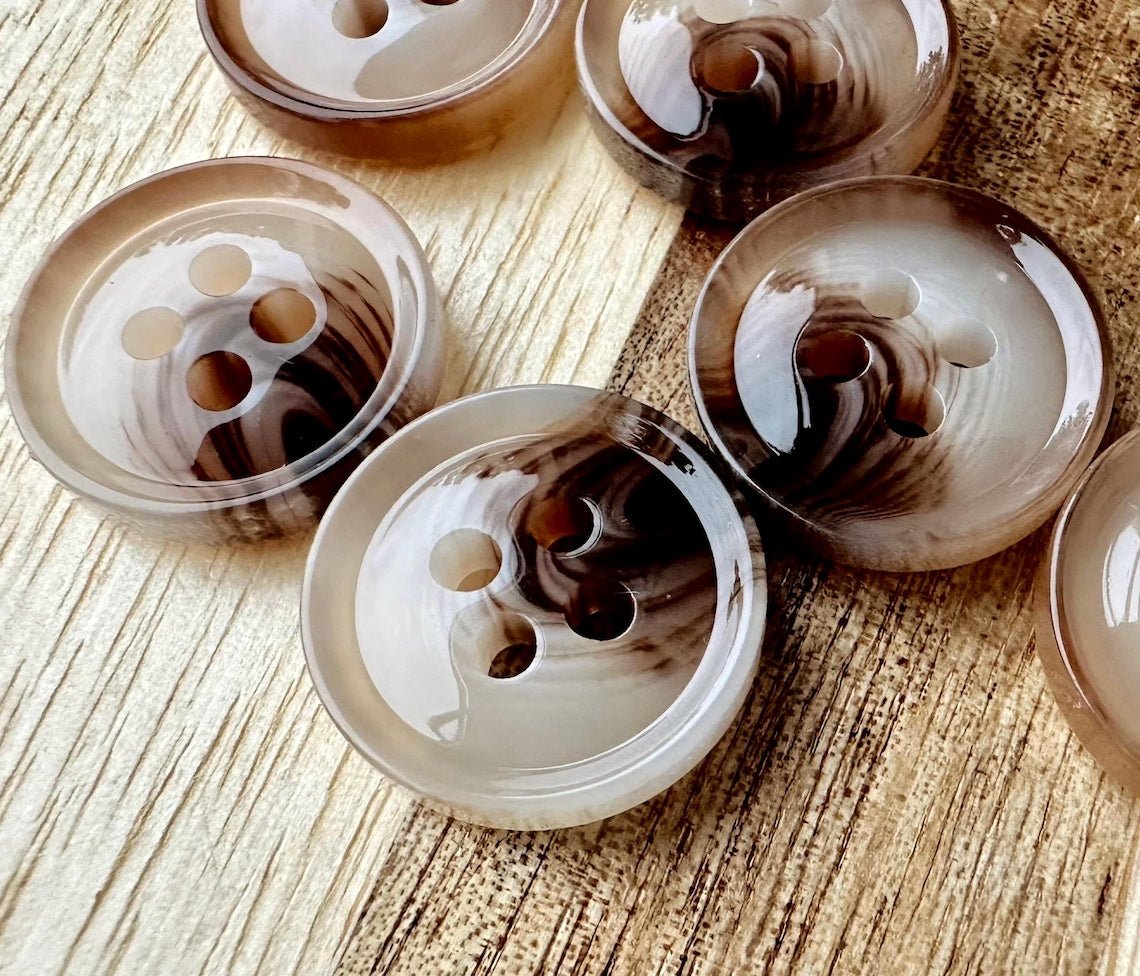 Brown Ink Print Resin Buttons 15mm 21mm 25mm 4 Eye Fasteners (6 piece set)