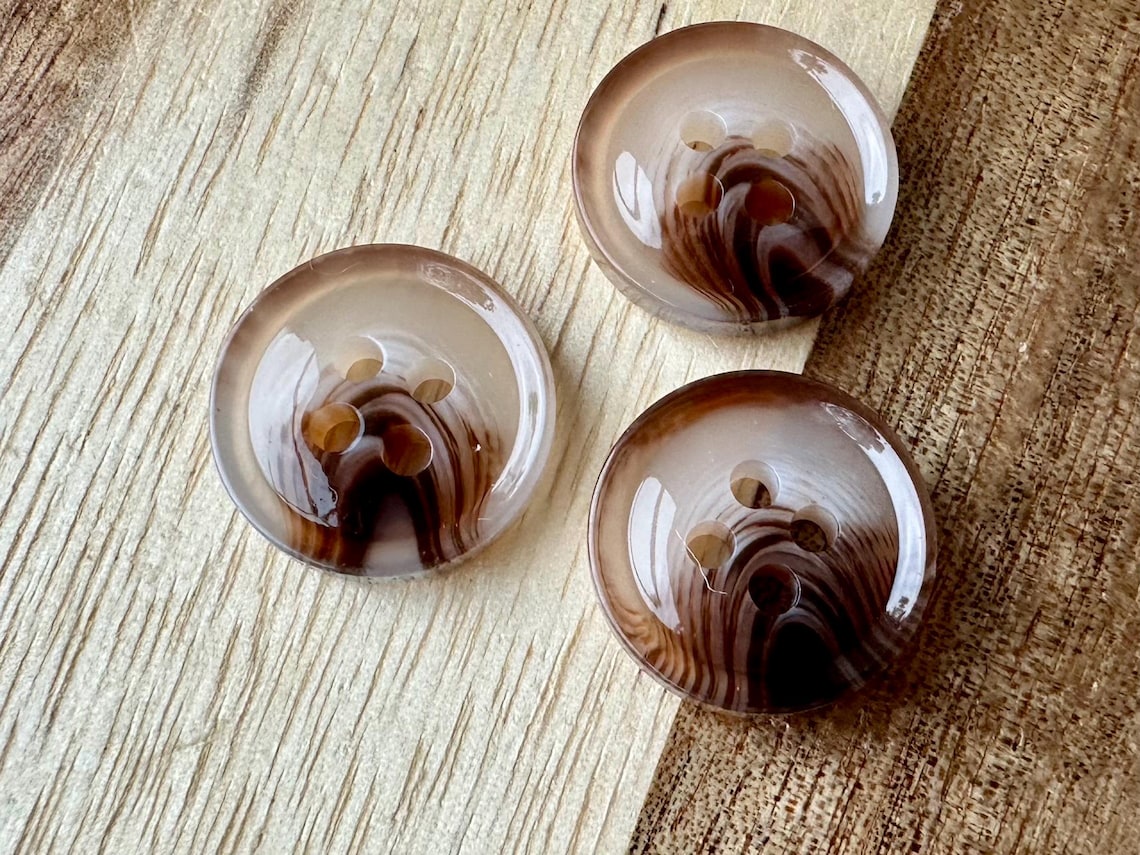 Brown Ink Print Resin Buttons 15mm 21mm 25mm 4 Eye Fasteners (6 piece set)