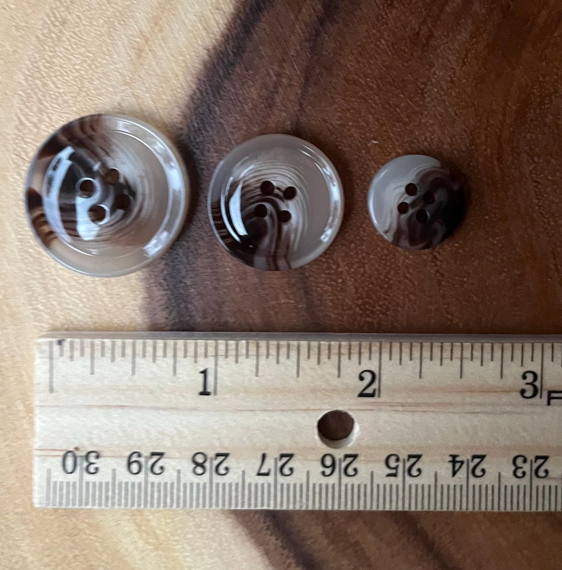 Brown Ink Print Resin Buttons 15mm 21mm 25mm 4 Eye Fasteners (6 piece set)