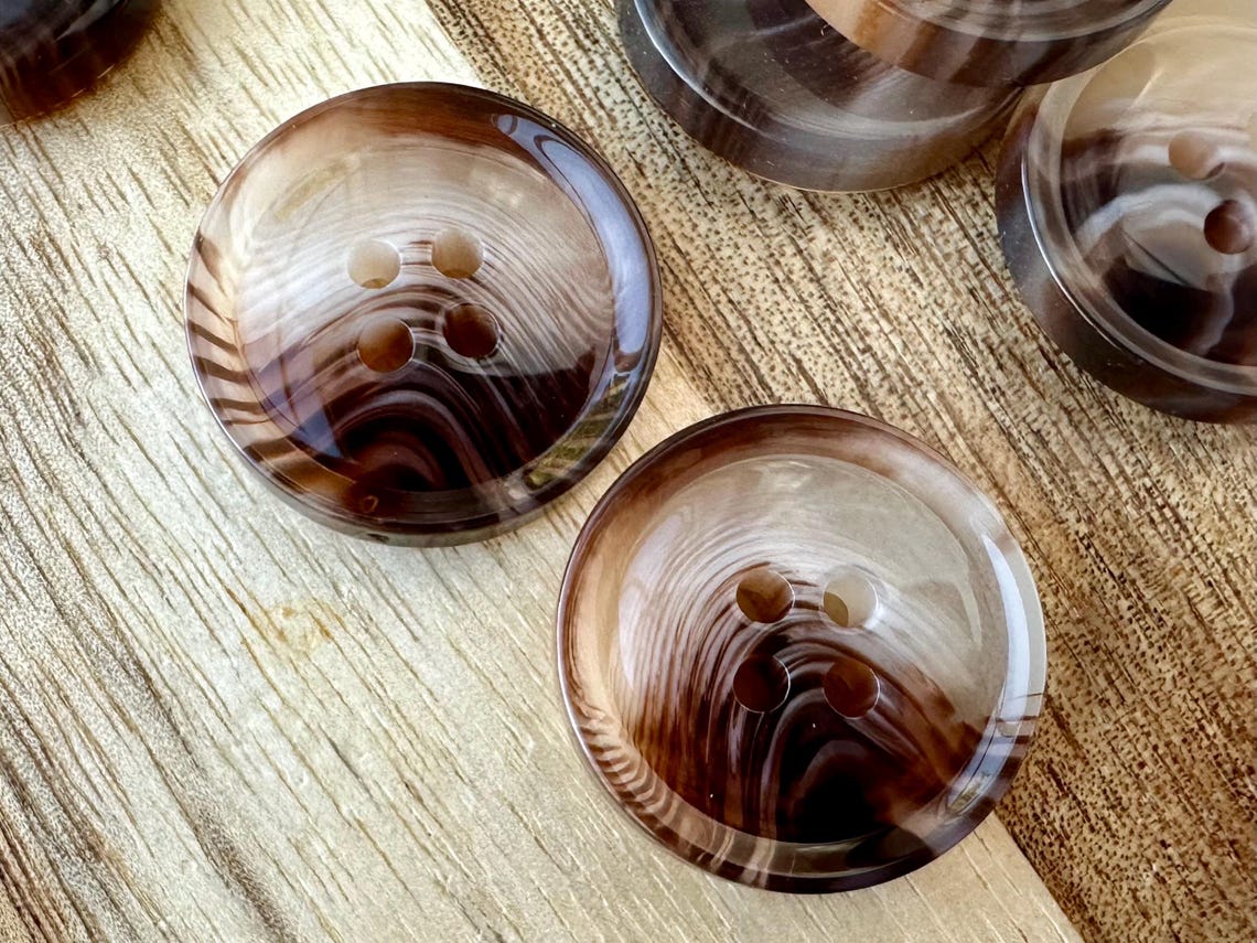 Brown Ink Print Resin Buttons 15mm 21mm 25mm 4 Eye Fasteners (6 piece set)